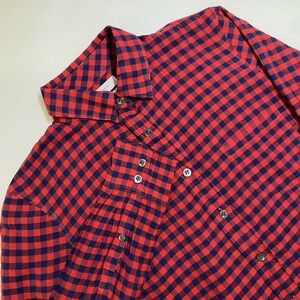 J Crew Boy Shirt Womens 0 Button Up Red Blue Plaid Check Gingham Heritage Preppy